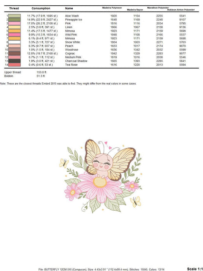 Butterfly embroidery designs - Flowers embroidery design machine embroidery pattern - Kitchen towel embroidery file - instant download pes