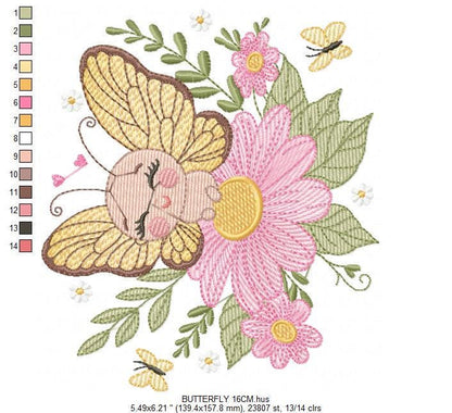 Butterfly embroidery designs - Flowers embroidery design machine embroidery pattern - Kitchen towel embroidery file - instant download pes