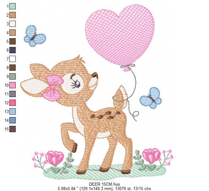 Deer embroidery design - Woodland Animal with Balloon embroidery designs machine embroidery pattern - Baby girl embroidery file - download