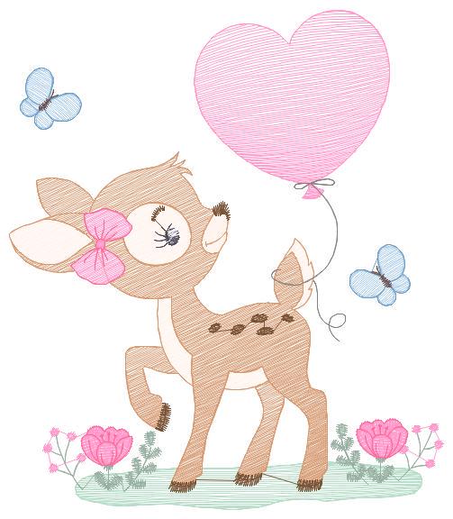 Deer embroidery design - Woodland Animal with Balloon embroidery designs machine embroidery pattern - Baby girl embroidery file - download