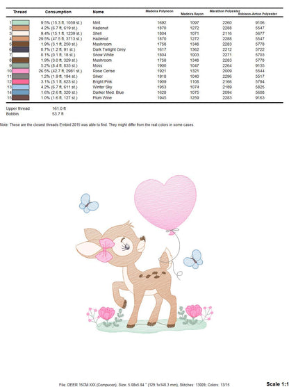 Deer embroidery design - Woodland Animal with Balloon embroidery designs machine embroidery pattern - Baby girl embroidery file - download