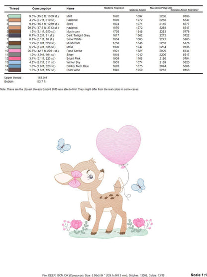 Deer embroidery design - Woodland Animal with Balloon embroidery designs machine embroidery pattern - Baby girl embroidery file - download