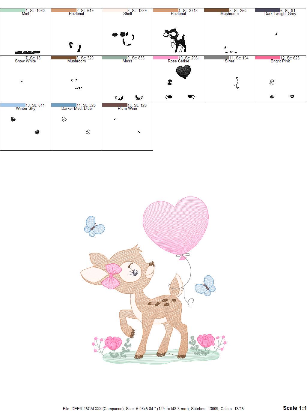 Deer embroidery design - Woodland Animal with Balloon embroidery designs machine embroidery pattern - Baby girl embroidery file - download