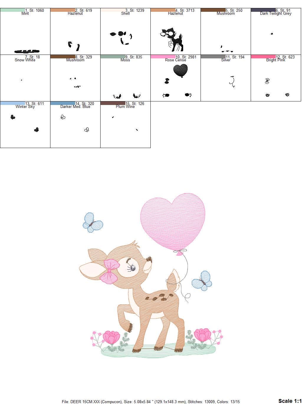 Deer embroidery design - Woodland Animal with Balloon embroidery designs machine embroidery pattern - Baby girl embroidery file - download