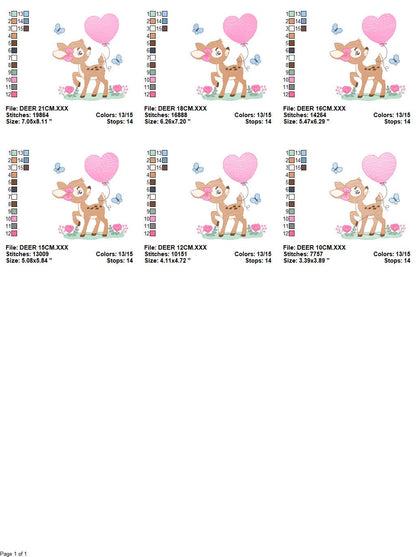 Deer embroidery design - Woodland Animal with Balloon embroidery designs machine embroidery pattern - Baby girl embroidery file - download