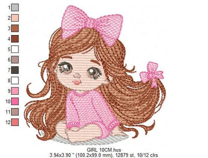 Girl embroidery designs - Baby girl with lace embroidery design machine embroidery pattern - Toddler embroidery file - Girl with long hair