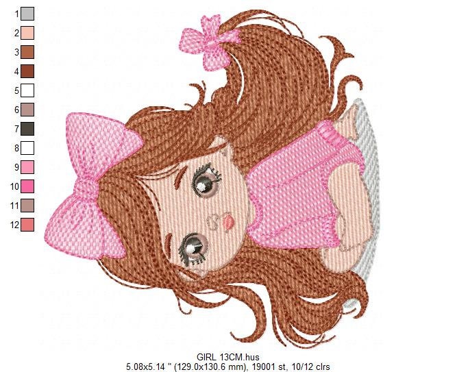 Girl embroidery designs - Baby girl with lace embroidery design machine embroidery pattern - Toddler embroidery file - Girl with long hair