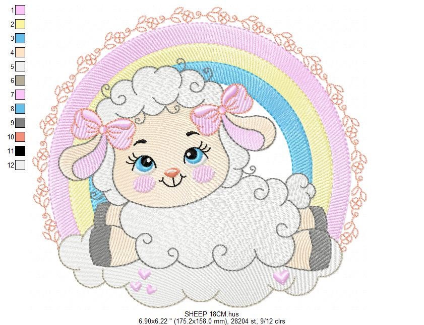 Sheep with rainbow embroidery design - Rainbow embroidery designs machine embroidery pattern - baby girl embroidery file newborn embroidery
