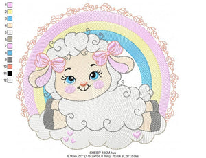 Sheep with rainbow embroidery design - Rainbow embroidery designs machine embroidery pattern - baby girl embroidery file newborn embroidery