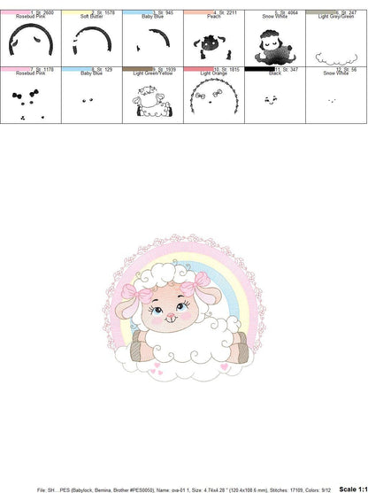 Sheep with rainbow embroidery design - Rainbow embroidery designs machine embroidery pattern - baby girl embroidery file newborn embroidery