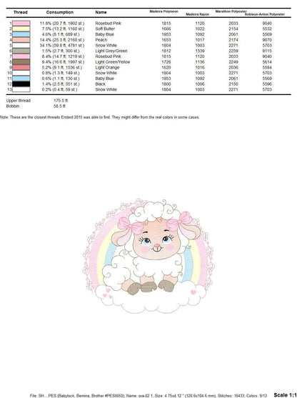 Sheep with rainbow embroidery design - Rainbow embroidery designs machine embroidery pattern - baby girl embroidery file newborn embroidery