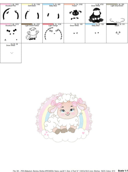 Sheep with rainbow embroidery design - Rainbow embroidery designs machine embroidery pattern - baby girl embroidery file newborn embroidery