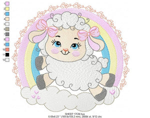 Sheep with rainbow embroidery design - Rainbow embroidery designs machine embroidery pattern - baby girl embroidery file newborn embroidery