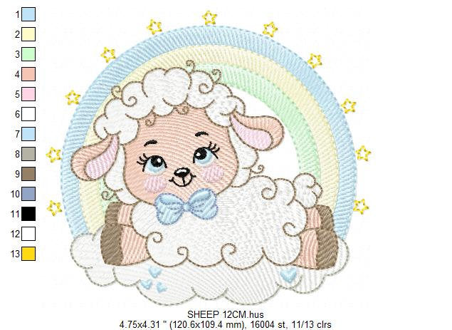 Sheep with rainbow embroidery design - Rainbow embroidery designs machine embroidery pattern - baby boy embroidery file newborn embroidery
