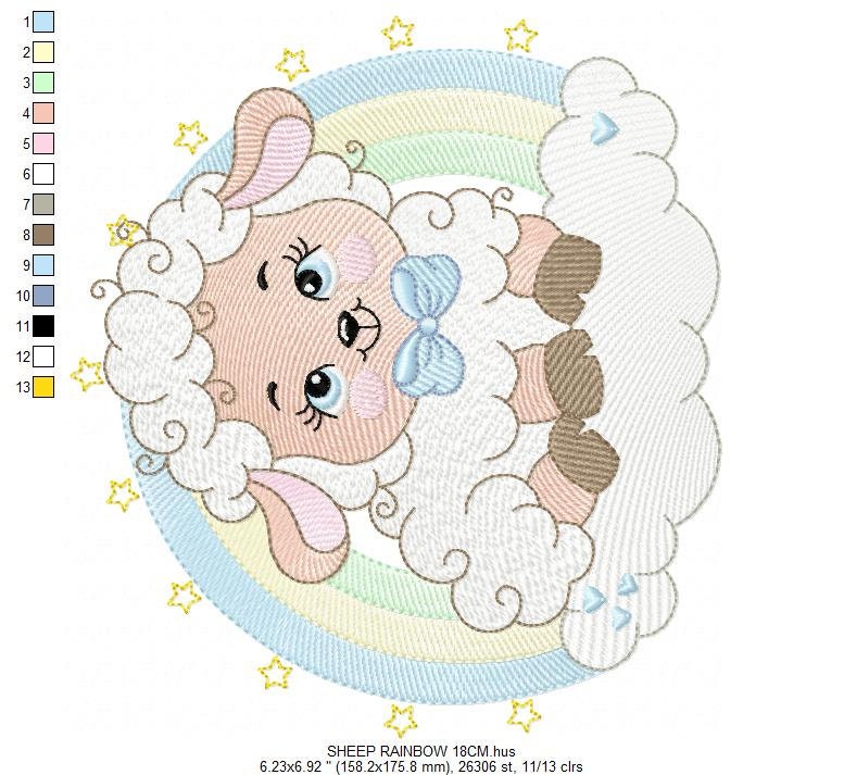 Sheep with rainbow embroidery design - Rainbow embroidery designs machine embroidery pattern - baby girl embroidery file newborn embroidery