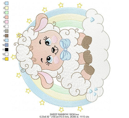 Sheep with rainbow embroidery design - Rainbow embroidery designs machine embroidery pattern - baby girl embroidery file newborn embroidery