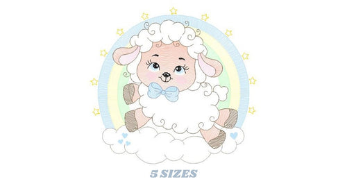 Sheep with rainbow embroidery design - Rainbow embroidery designs machine embroidery pattern - baby girl embroidery file newborn embroidery