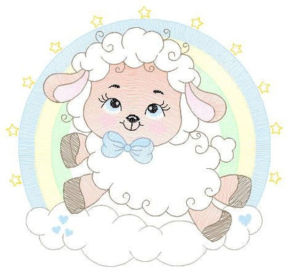 Sheep with rainbow embroidery design - Rainbow embroidery designs machine embroidery pattern - baby girl embroidery file newborn embroidery