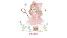 Load image into Gallery viewer, Girl embroidery designs - Baby girl with lace embroidery design machine embroidery pattern - Butterfly embroidery file - Girl with long hair
