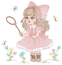 Charger l&#39;image dans la galerie, Girl embroidery designs - Baby girl with lace embroidery design machine embroidery pattern - Butterfly embroidery file - Girl with long hair
