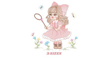 Laden Sie das Bild in den Galerie-Viewer, Girl embroidery designs - Baby girl with lace embroidery design machine embroidery pattern - Butterfly embroidery file - Girl with long hair
