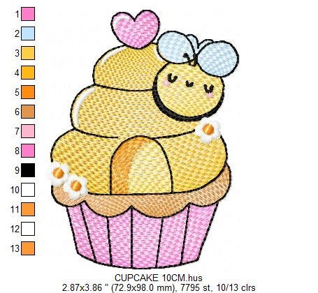 Bee embroidery design - Honey Bee Cupcake embroidery designs machine embroidery pattern - Baby girl embroidery file - honey bee design pes