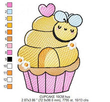 Cargar imagen en el visor de la galería, Bee embroidery design - Honey Bee Cupcake embroidery designs machine embroidery pattern - Baby girl embroidery file - honey bee design pes
