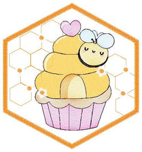 Cargar imagen en el visor de la galería, Bee embroidery design - Bee Cupcake embroidery designs machine embroidery pattern - Baby girl embroidery file - honey bee design pes jef hus
