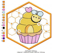 Load image into Gallery viewer, Bee embroidery design - Bee Cupcake embroidery designs machine embroidery pattern - Baby girl embroidery file - honey bee design pes jef hus
