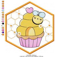 Cargar imagen en el visor de la galería, Bee embroidery design - Bee Cupcake embroidery designs machine embroidery pattern - Baby girl embroidery file - honey bee design pes jef hus
