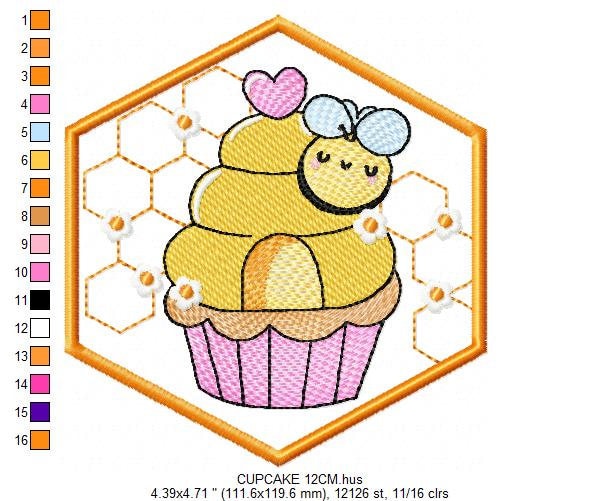 Bee embroidery design - Bee Cupcake embroidery designs machine embroidery pattern - Baby girl embroidery file - honey bee design pes jef hus
