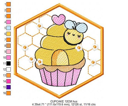 Bee embroidery design - Bee Cupcake embroidery designs machine embroidery pattern - Baby girl embroidery file - honey bee design pes jef hus