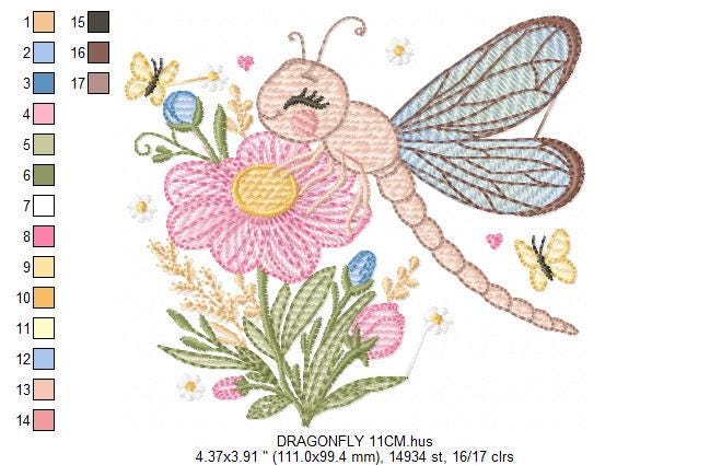 Dragonfly embroidery design - Spring Garden Bug embroidery designs machine embroidery pattern - Kitchen Towel embroidery - instant download
