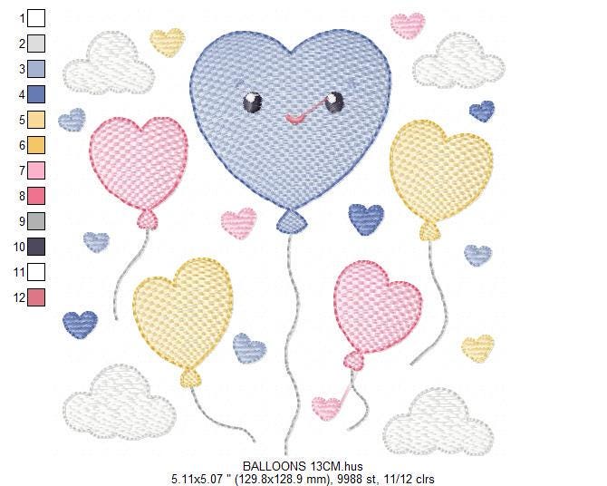 Balloon embroidery design - Balloons embroidery designs machine embroidery pattern - Heart balloon cloud - birthday embroidery file download