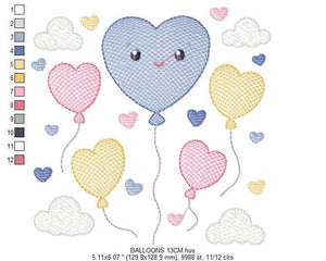 Balloon embroidery design - Balloons embroidery designs machine embroidery pattern - Heart balloon cloud - birthday embroidery file download