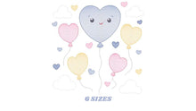 Charger l&#39;image dans la galerie, Balloon embroidery design - Balloons embroidery designs machine embroidery pattern - Heart balloon cloud - birthday embroidery file download
