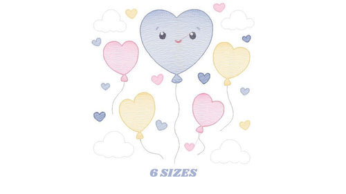 Balloon embroidery design - Balloons embroidery designs machine embroidery pattern - Heart balloon cloud - birthday embroidery file download