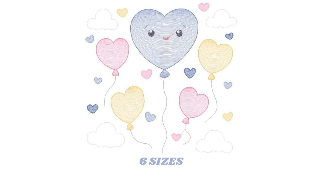 Balloon embroidery design - Balloons embroidery designs machine embroidery pattern - Heart balloon cloud - birthday embroidery file download