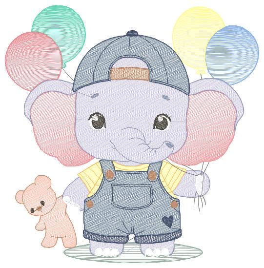 Elephant embroidery designs - Elephant with balloons embroidery design machine embroidery pattern - Safari embroidery - instant download
