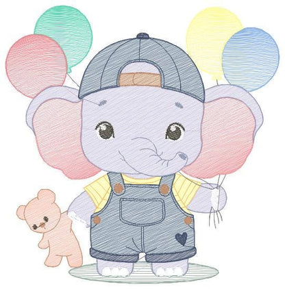 Elephant embroidery designs - Elephant with balloons embroidery design machine embroidery pattern - Safari embroidery - instant download