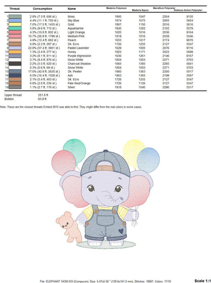 Elephant embroidery designs - Elephant with balloons embroidery design machine embroidery pattern - Safari embroidery - instant download