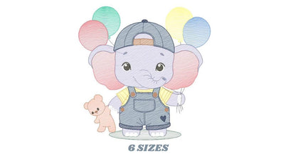 Elephant embroidery designs - Elephant with balloons embroidery design machine embroidery pattern - Safari embroidery - instant download