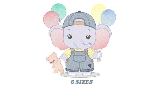 Elephant embroidery designs - Elephant with balloons embroidery design machine embroidery pattern - Safari embroidery - instant download