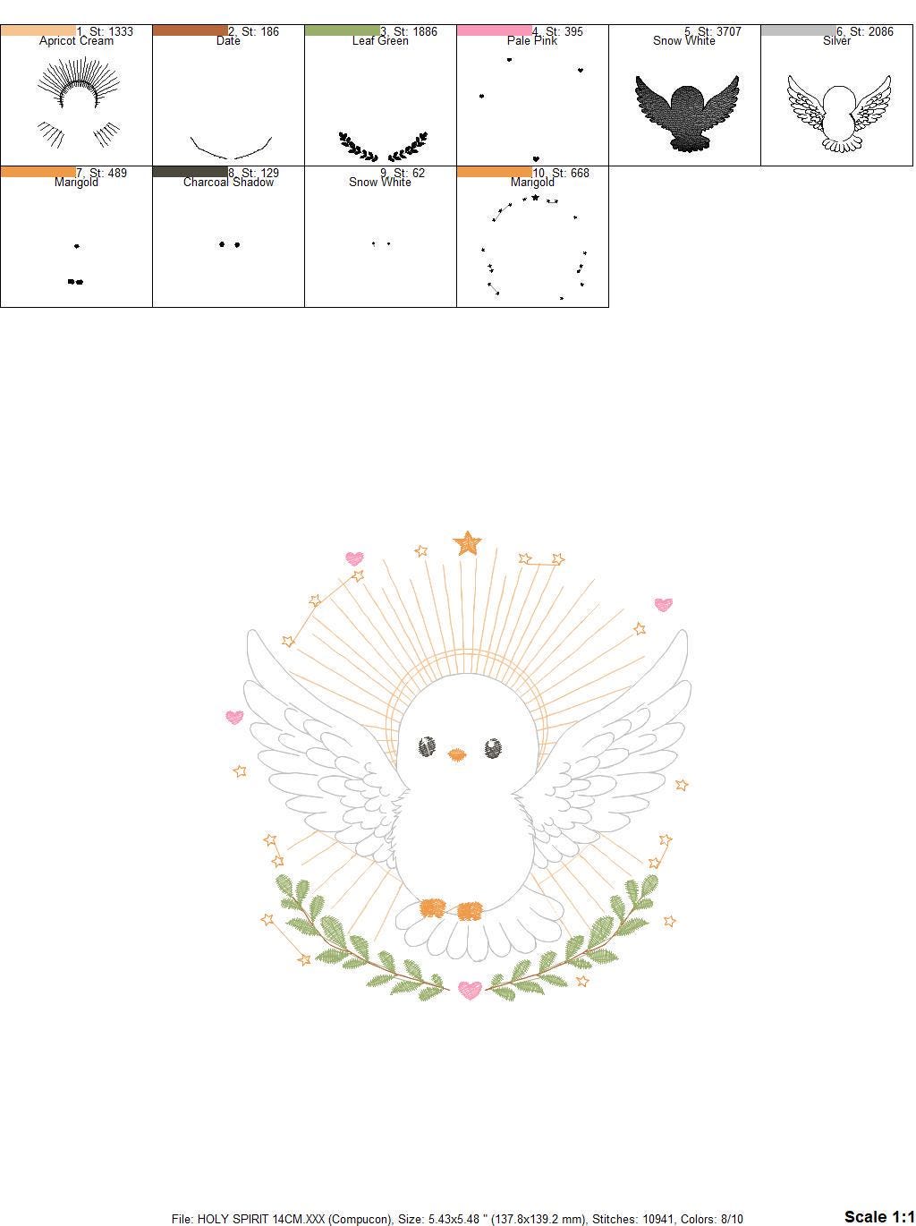 Dove embroidery designs - Holy Spirit embroidery design machine embroidery pattern - Catholic embroidery - Religious Eucharist - download