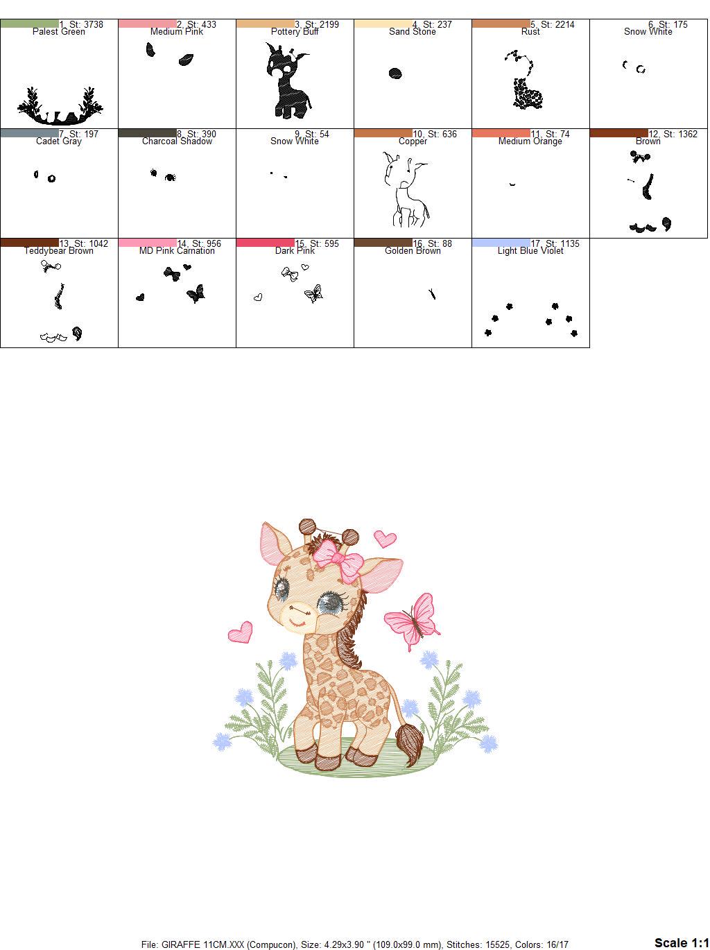 Giraffe embroidery designs - Safari animals embroidery design machine embroidery pattern - Baby girl embroidery file - instant download pes