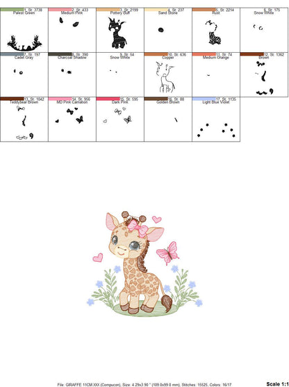 Giraffe embroidery designs - Safari animals embroidery design machine embroidery pattern - Baby girl embroidery file - instant download pes
