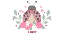 Carica l&#39;immagine nel visualizzatore di Gallery, Ladybug embroidery designs - Baby Girl embroidery design machine embroidery pattern - Lady bug with flowers - Kitchen Towel instant download
