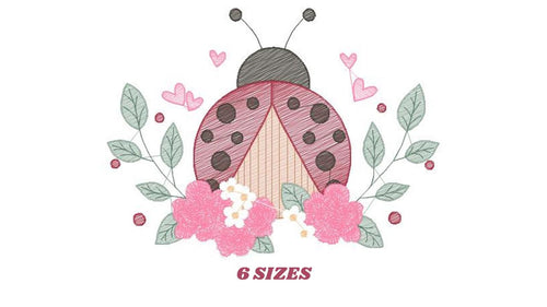 Ladybug embroidery designs - Baby Girl embroidery design machine embroidery pattern - Lady bug with flowers - Kitchen Towel instant download