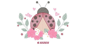 Ladybug embroidery designs - Baby Girl embroidery design machine embroidery pattern - Lady bug with flowers - Kitchen Towel instant download