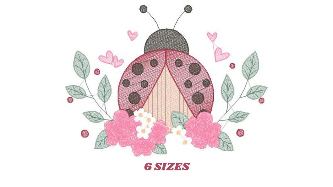 Ladybug embroidery designs - Baby Girl embroidery design machine embroidery pattern - Lady bug with flowers - Kitchen Towel instant download